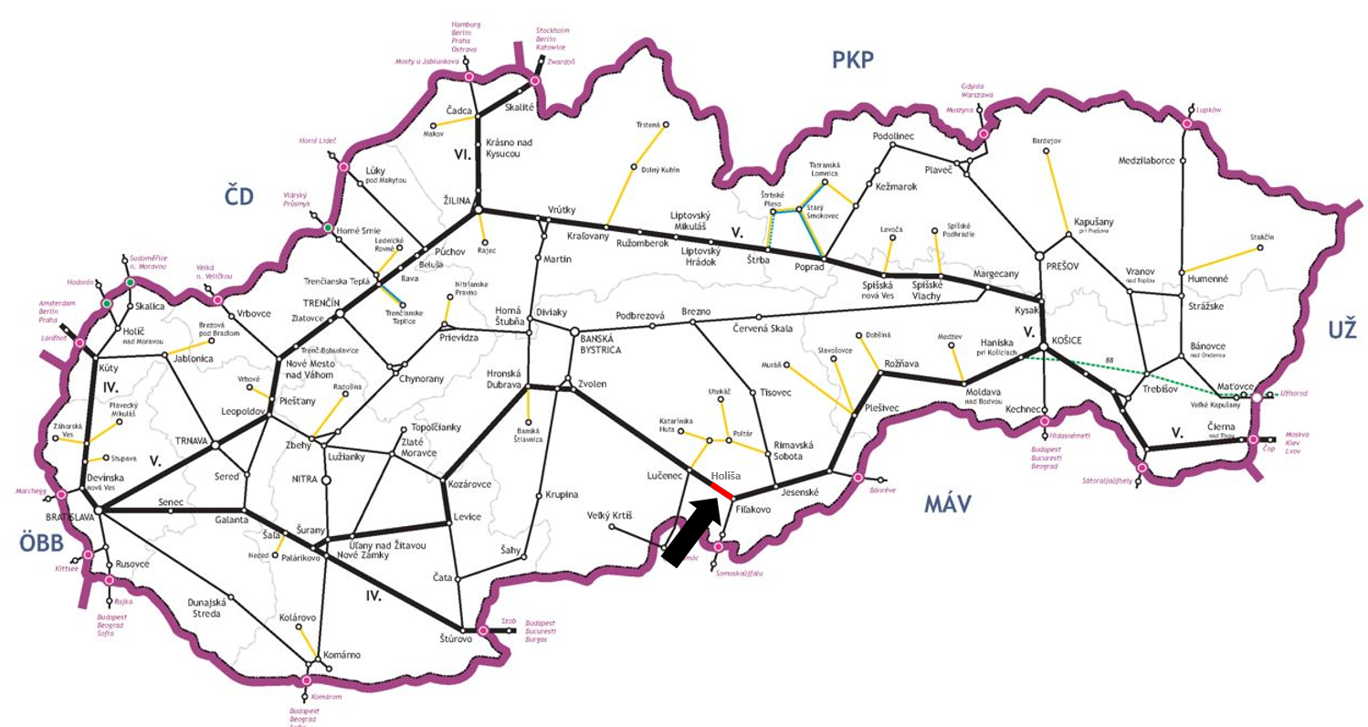 Fiľakovo-Holiša, rekonštrukcia železničnej trate mapa