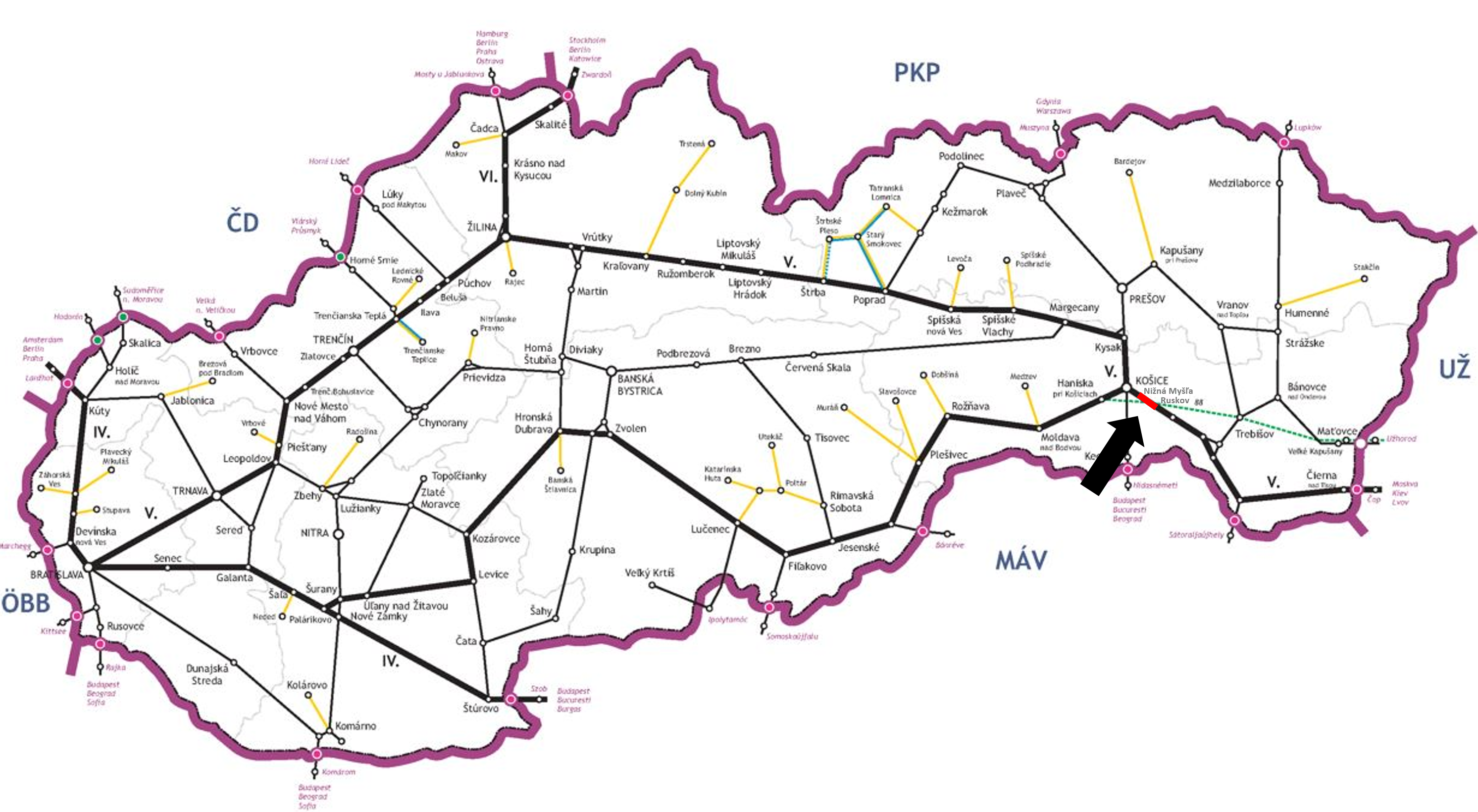 Nižná Myšľa – Ruskov, komplexná rekonštrukcia koľaje č. 2 mapa
