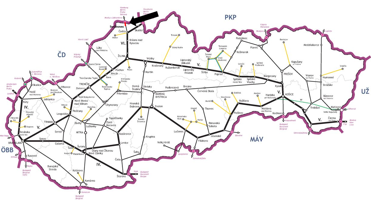 ŽSR, Modernizácia koridoru, štátna hranica ČR/SR – Čadca – Krásno nad Kysucou (mimo), železničná trať, úsek Svrčinovec – štátna hranica SR/ČR (1.fáza) mapa