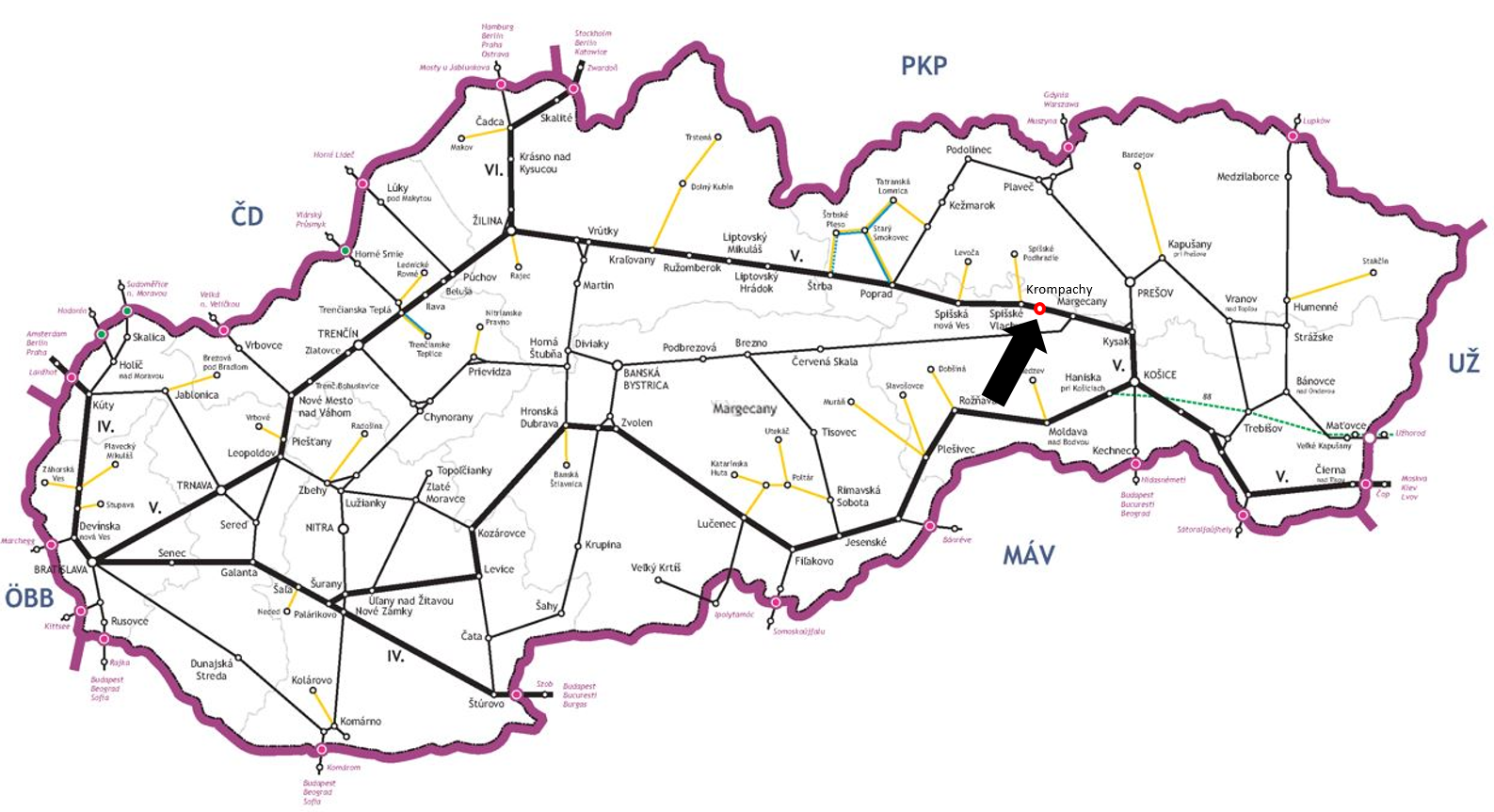 ŽST Krompachy, modernizácia výhybiek č. 23 - 30 mapa